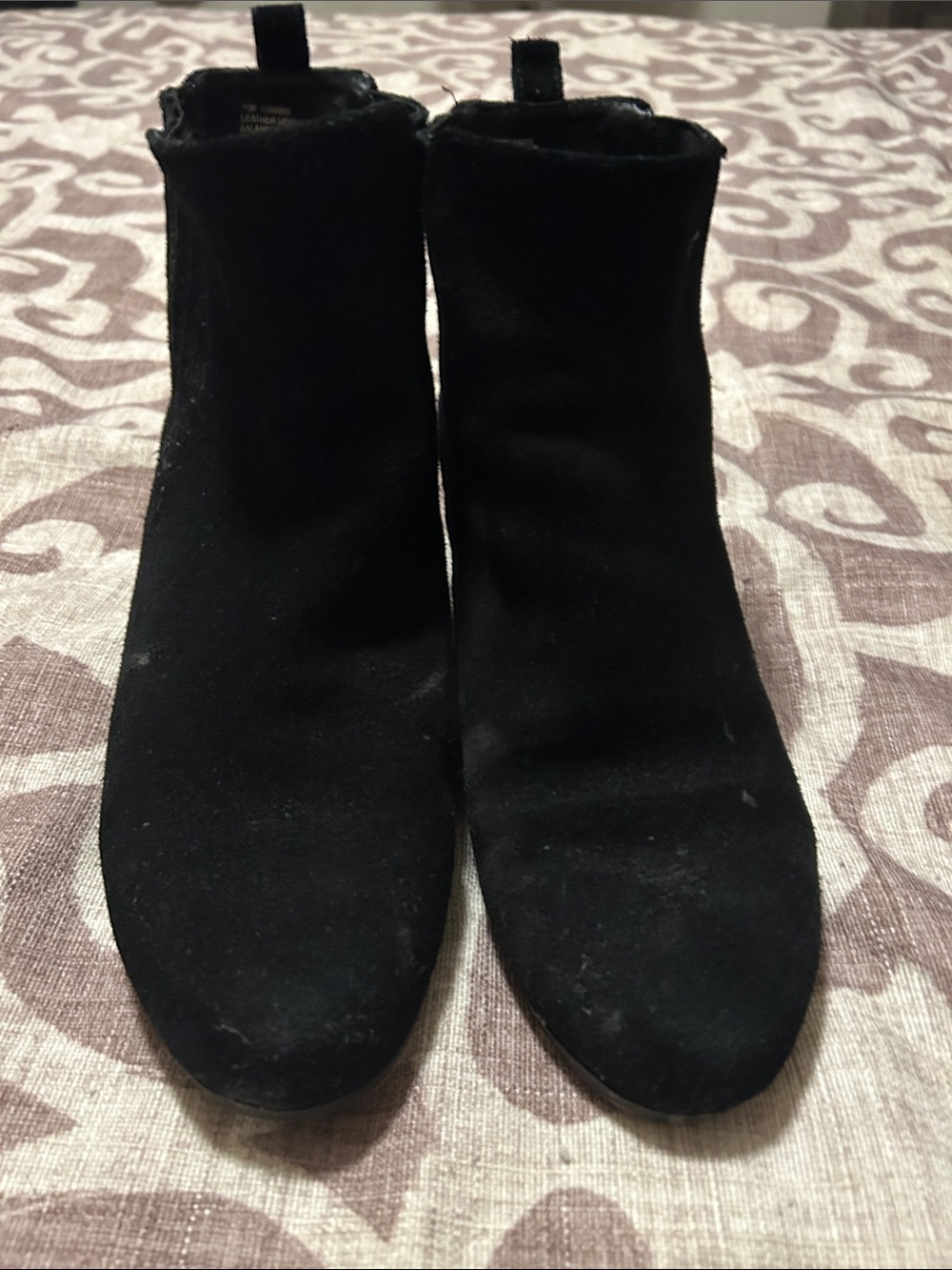 Array Black Suede Ankle Booties with Pull Tab